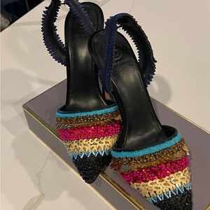 Tory Burch, Colorful Beaded Women's heels, size 6.5; In good condition.